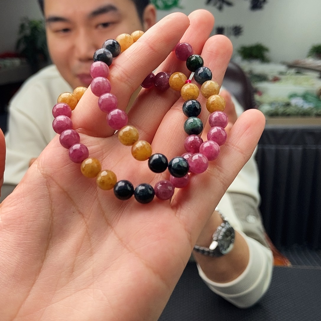 碧玺未镶嵌手串 颜色多样性发拍一发一