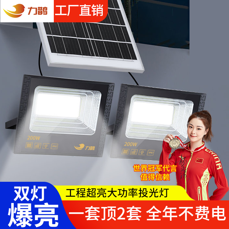 2025升级太阳能一拖二投光灯庭院灯感应遥控防水家用室外超亮工程