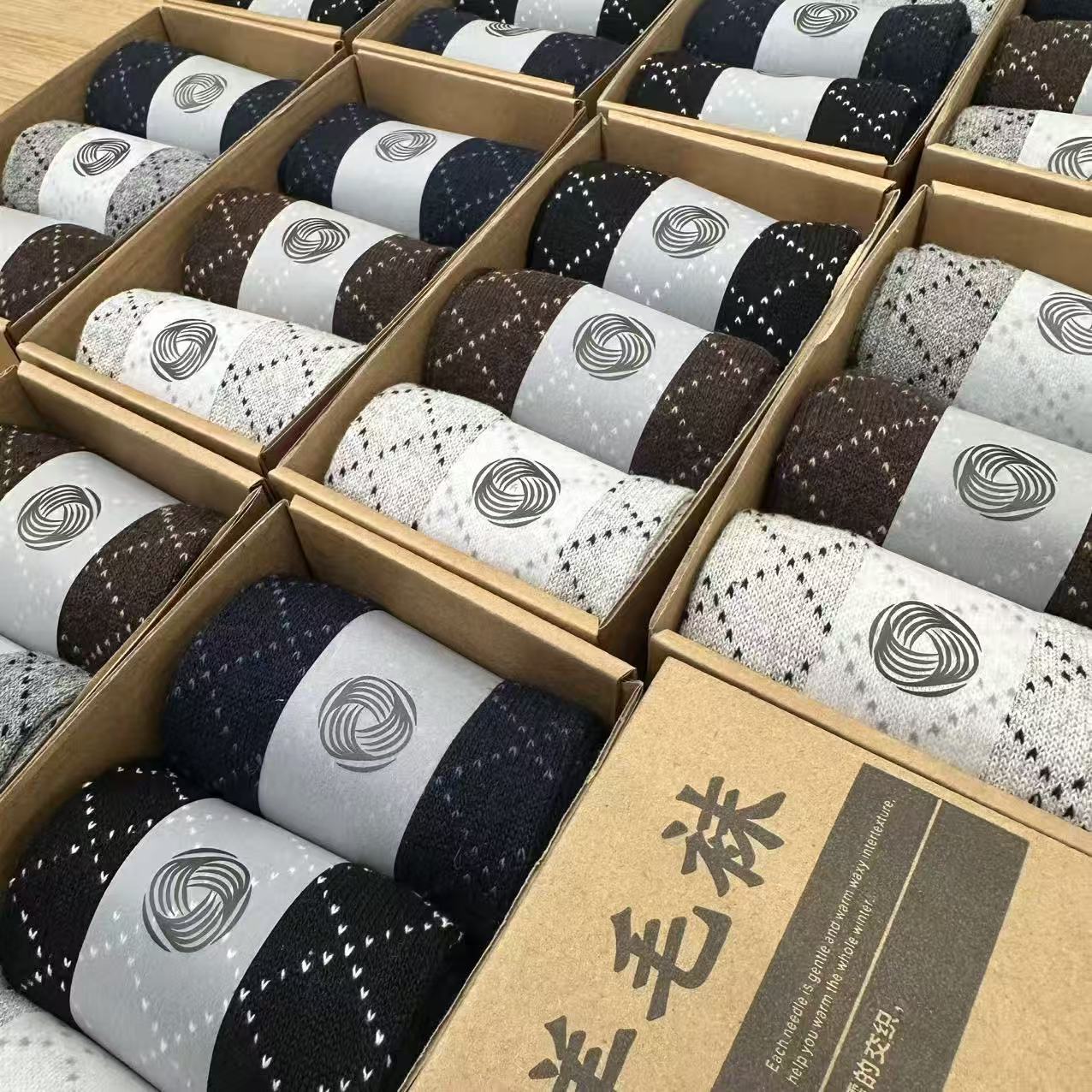 羊毛袜保暖男女士盒装袜三双装