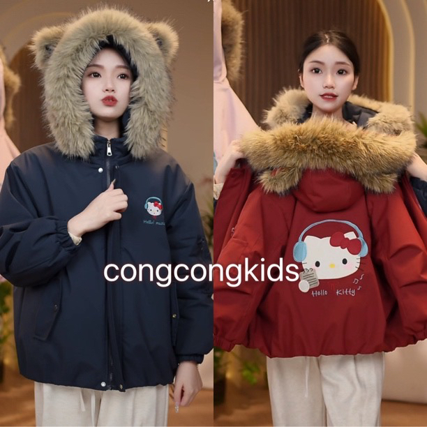 女童卡通加绒加厚年服韩版兔毛保暖外套时尚冬季新款亲子派克服