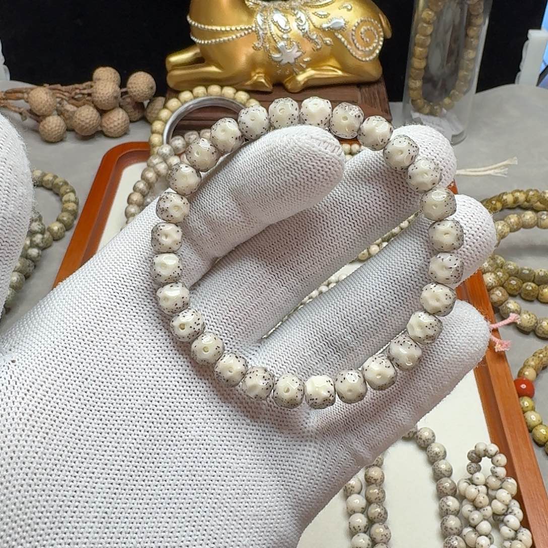 手串星月菩提石玉料8无相单圈瓷白玉化料月留白针尖小细星