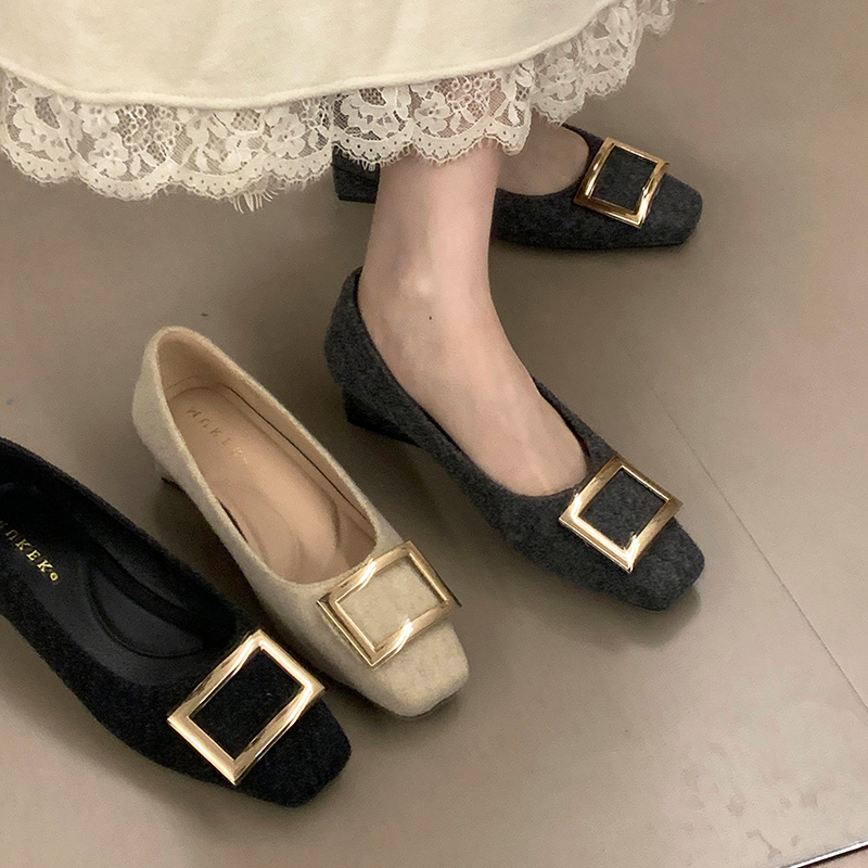 法式优雅气质仙女绝美方头浅口单鞋女2025新款低跟婚鞋