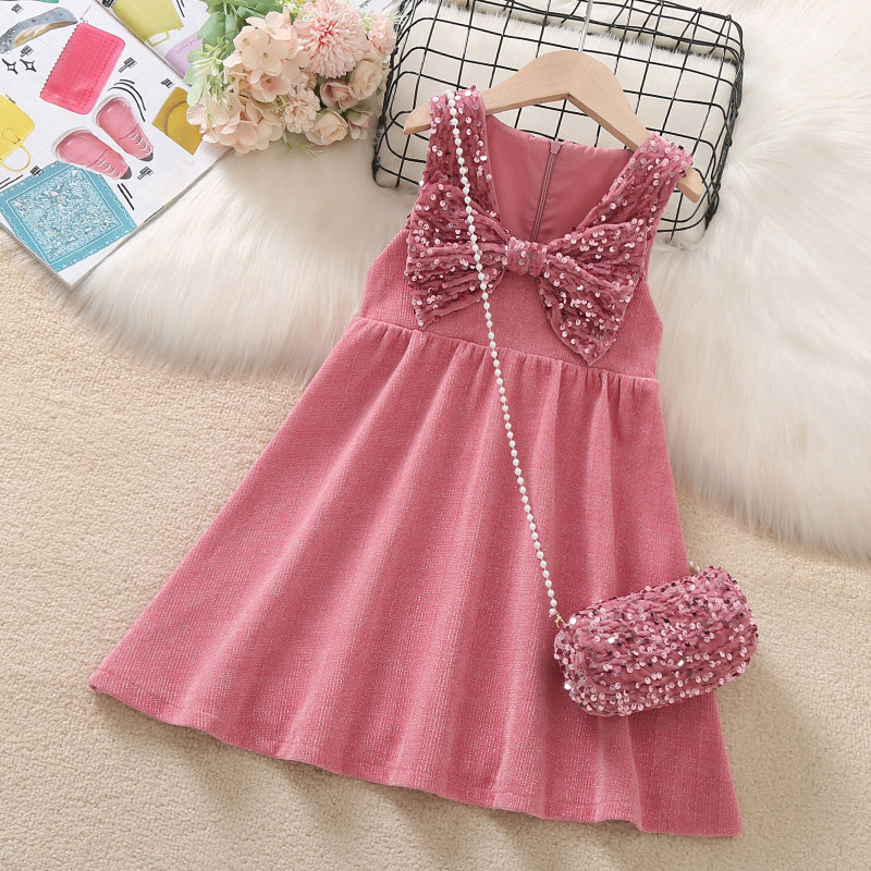 女童连衣裙秋装2025新款小女孩洋气亮片礼服公主裙儿童背心裙子