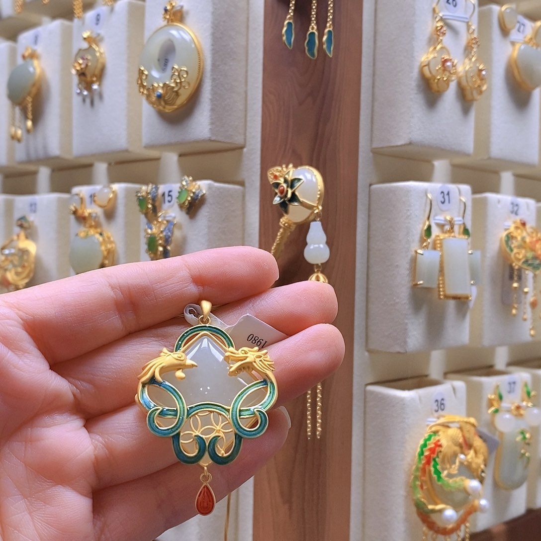 和田玉颈饰银S925镶嵌