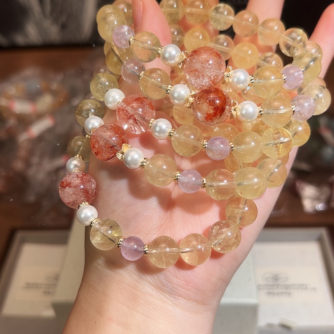 银S925镶嵌手链烟晶哈黄水晶