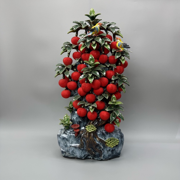 【满堂红利】石湾公仔43颗喜鹊荔枝.长度39宽24高77玄关方几摆件