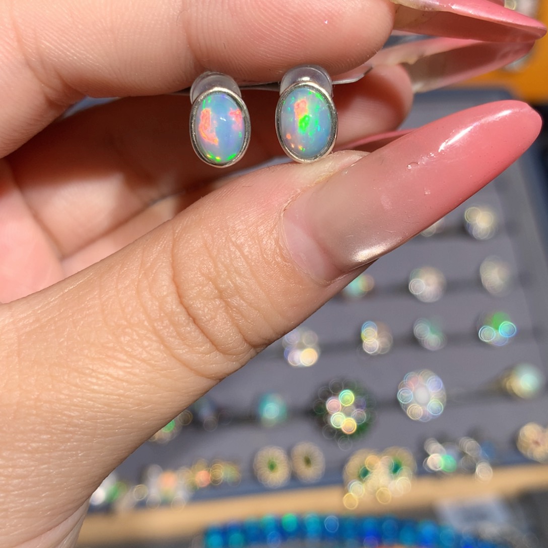 银S925镶嵌欧泊 欧泊耳饰l