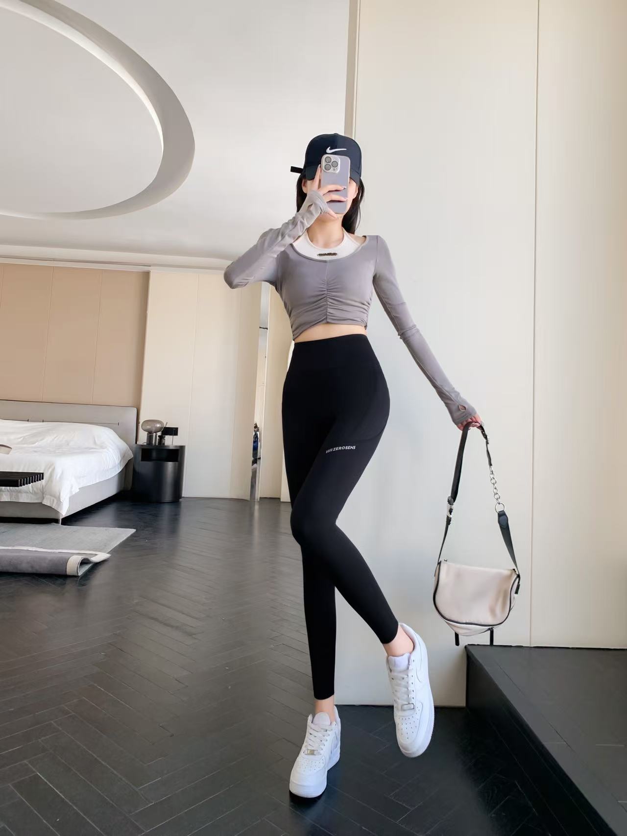 500克 保暖女士休闲风外穿健身显瘦女高腰打底裤秋冬棉裤 