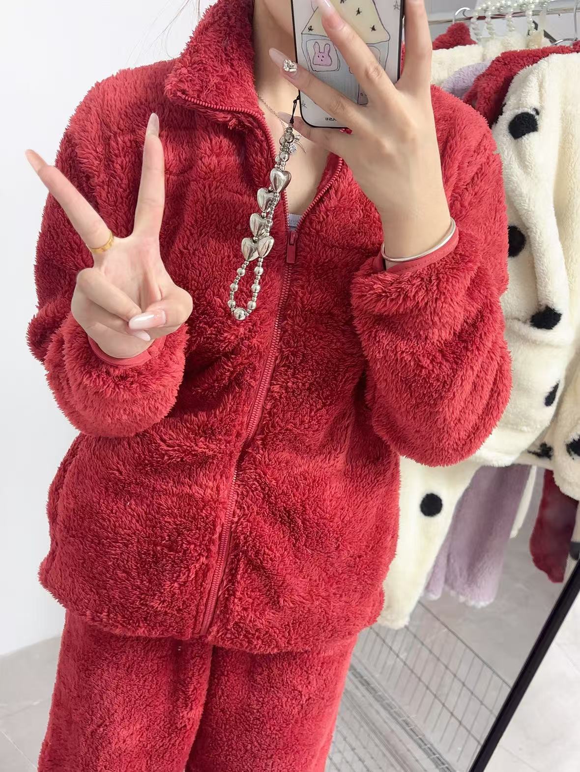 【正版正价】长袖连帽时尚亲子情侣冬季常规款女宽松家居服套装睡衣