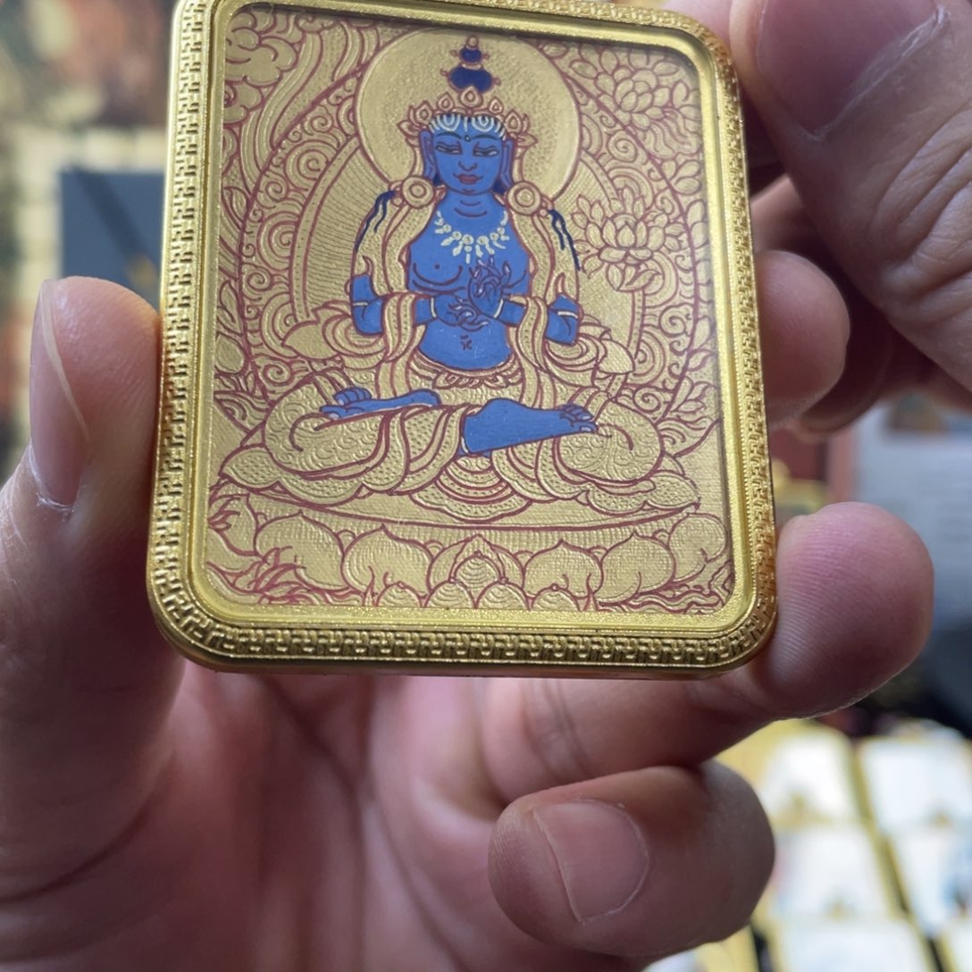 吊坠热贡纯手绘金唐大势至唐卡