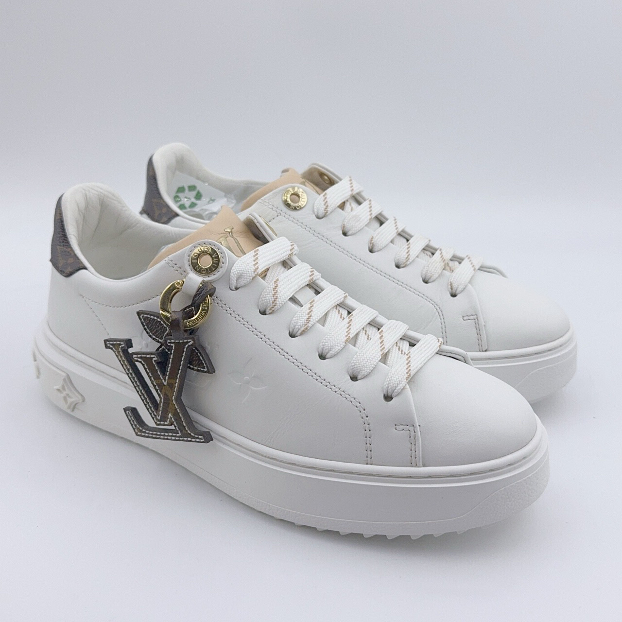 95新 LouisVuitton/路易威登 36.5码/白棕挂坠timeout板鞋/