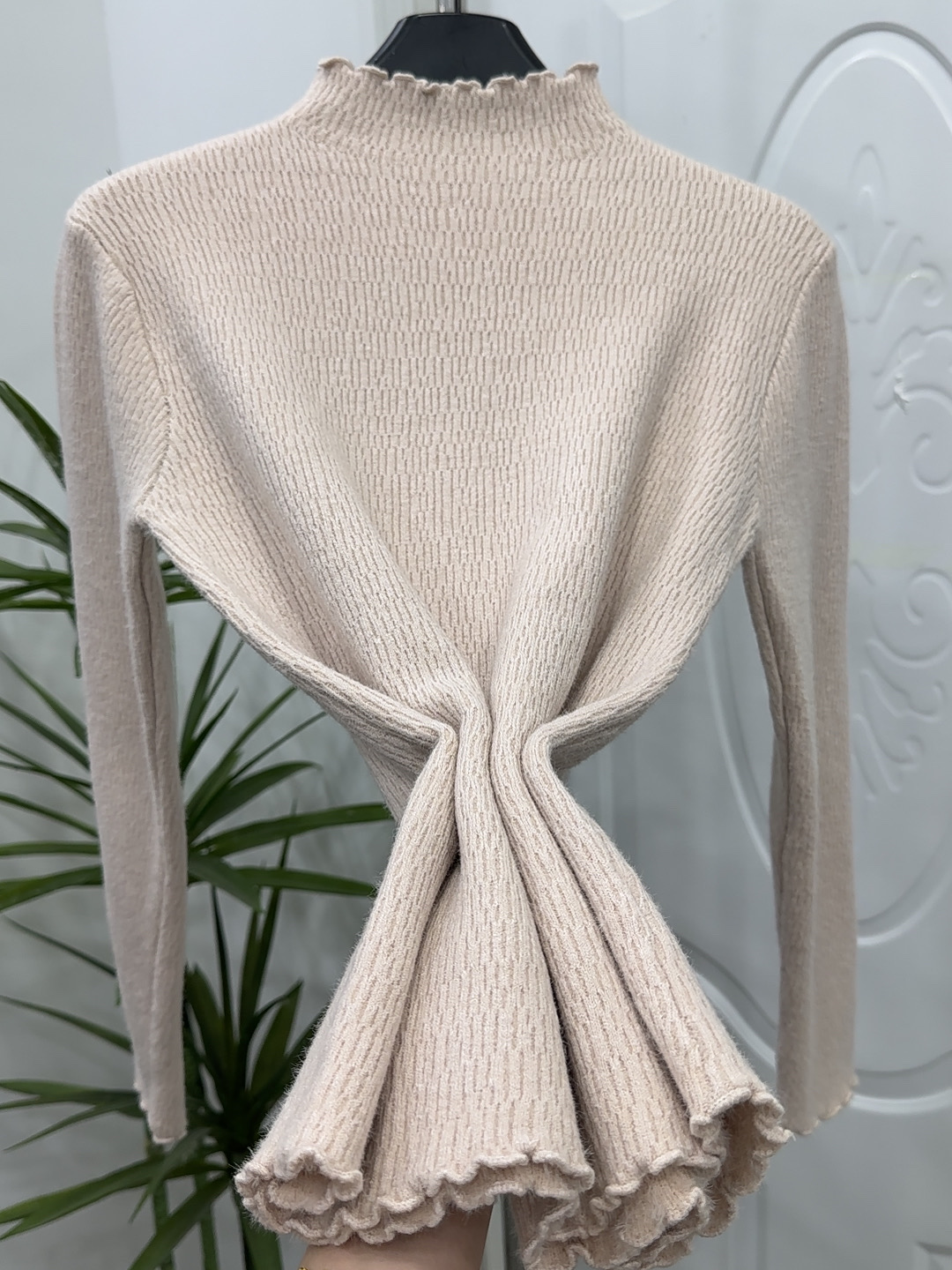 【不起球】貂绒秋冬半高领蕾丝打底保暖时尚气质百搭针织毛衣1002