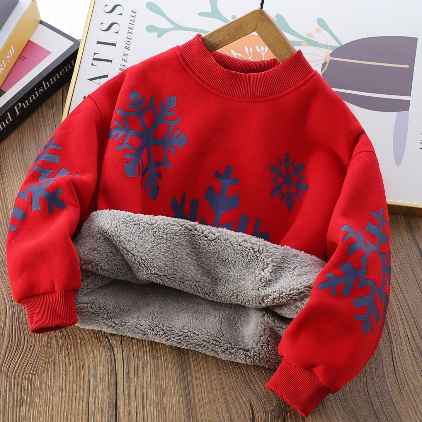 男童圆领羊羔绒卫衣儿童加厚一体复合绒印花潮上衣中大童保暖绒衫