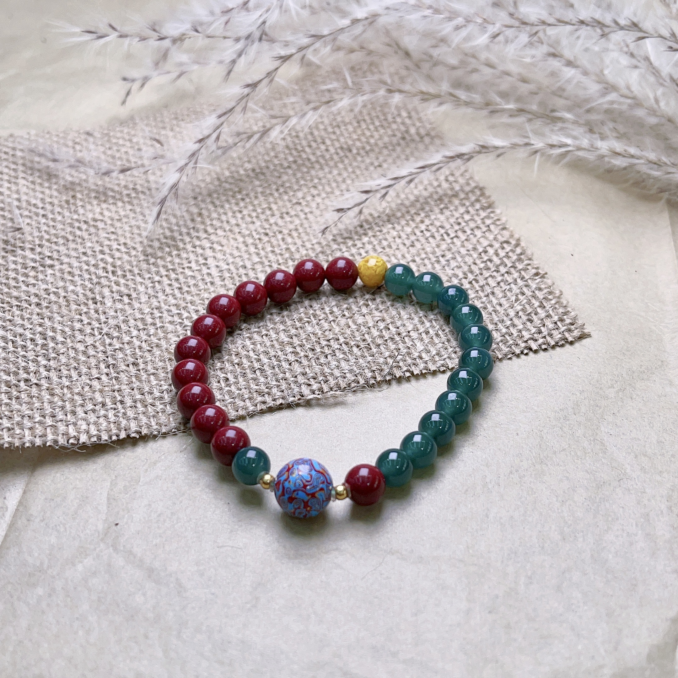 含辰砂工艺品高含量真朱砂紫金砂搭配朱砂大漆手串518