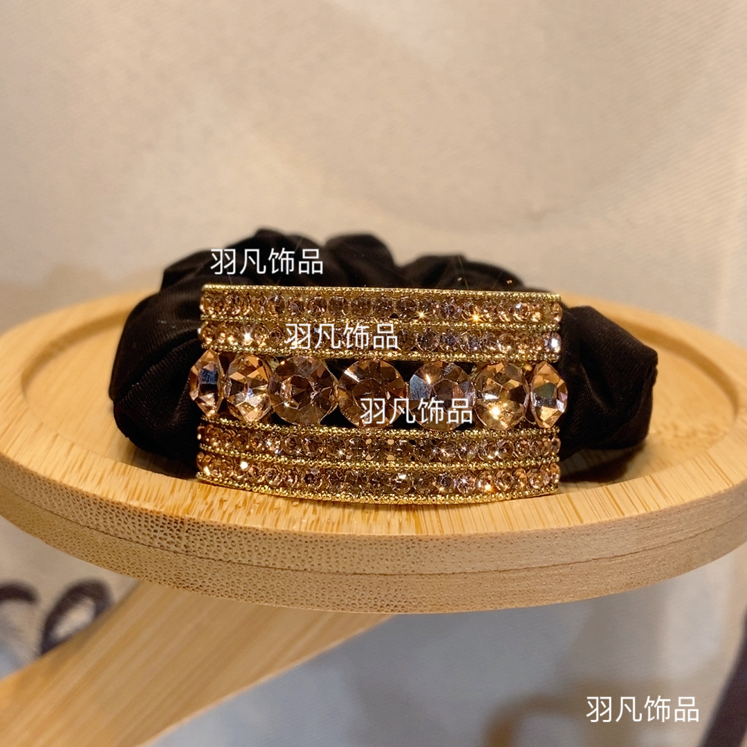 羽凡原创2447高弹力香槟轻奢优雅黑色气质面膜发圈时尚百搭头绳