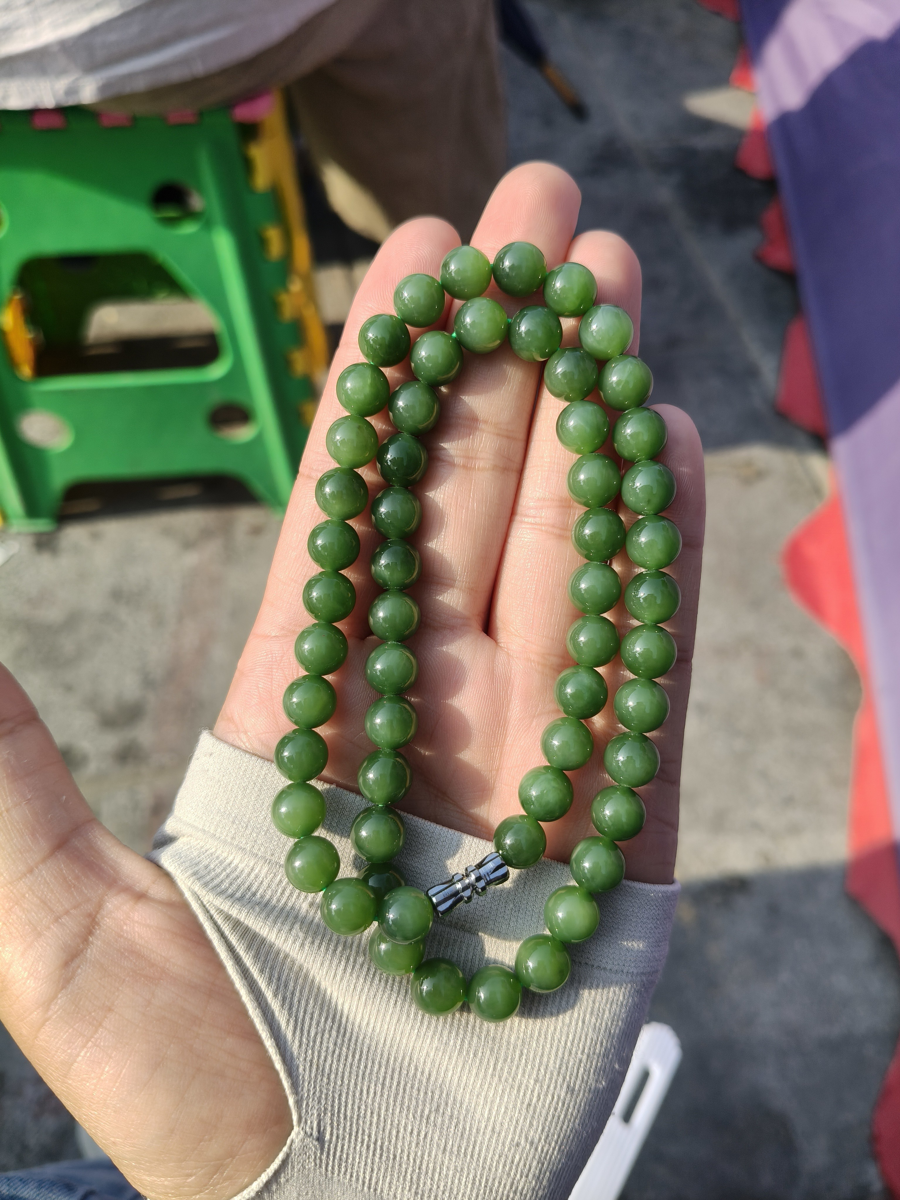 精品和田玉碧玉猫眼卡 8 妈妈链