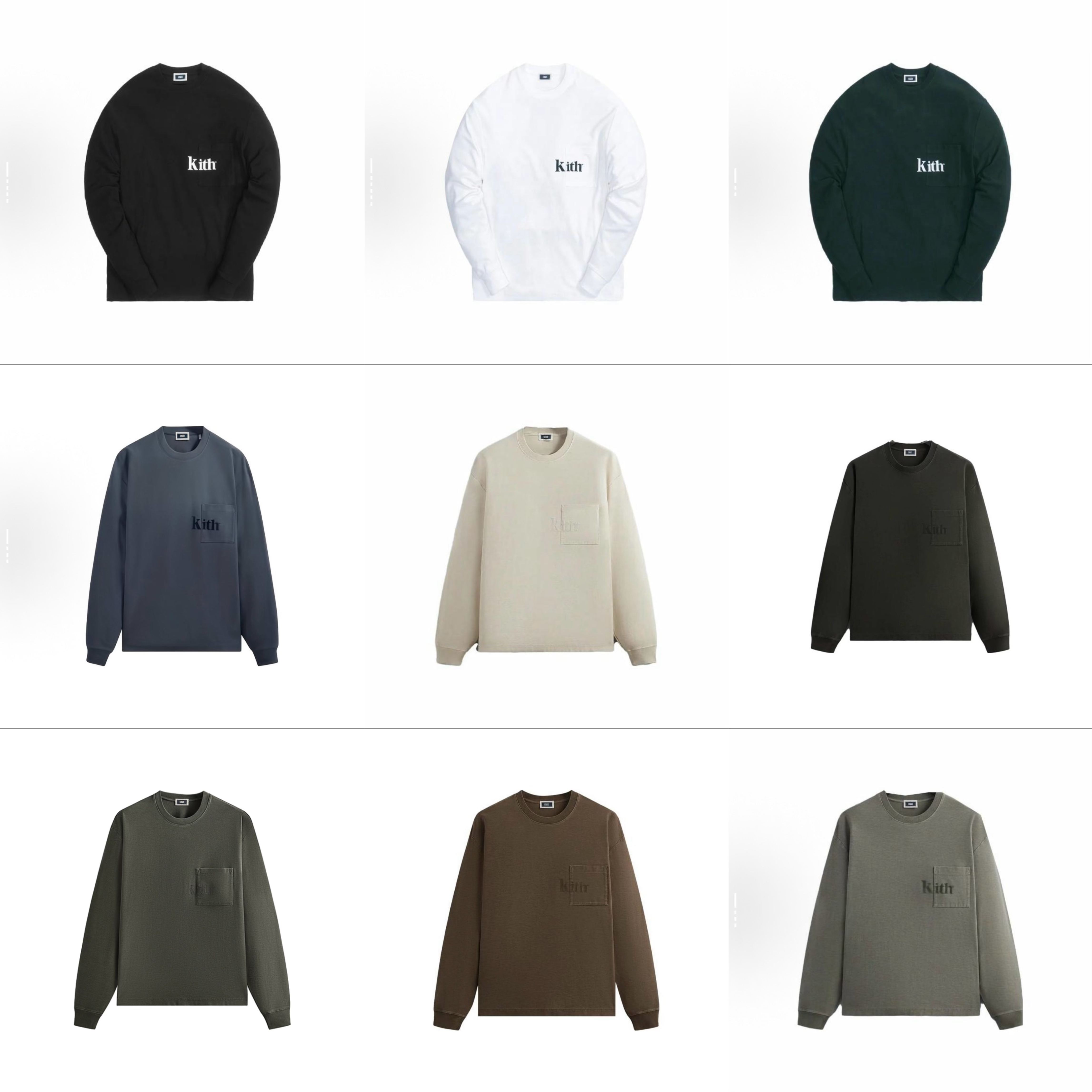 特价KithLS Quinn tee长袖T恤纯棉植绒logo口袋款带包装吊牌正品