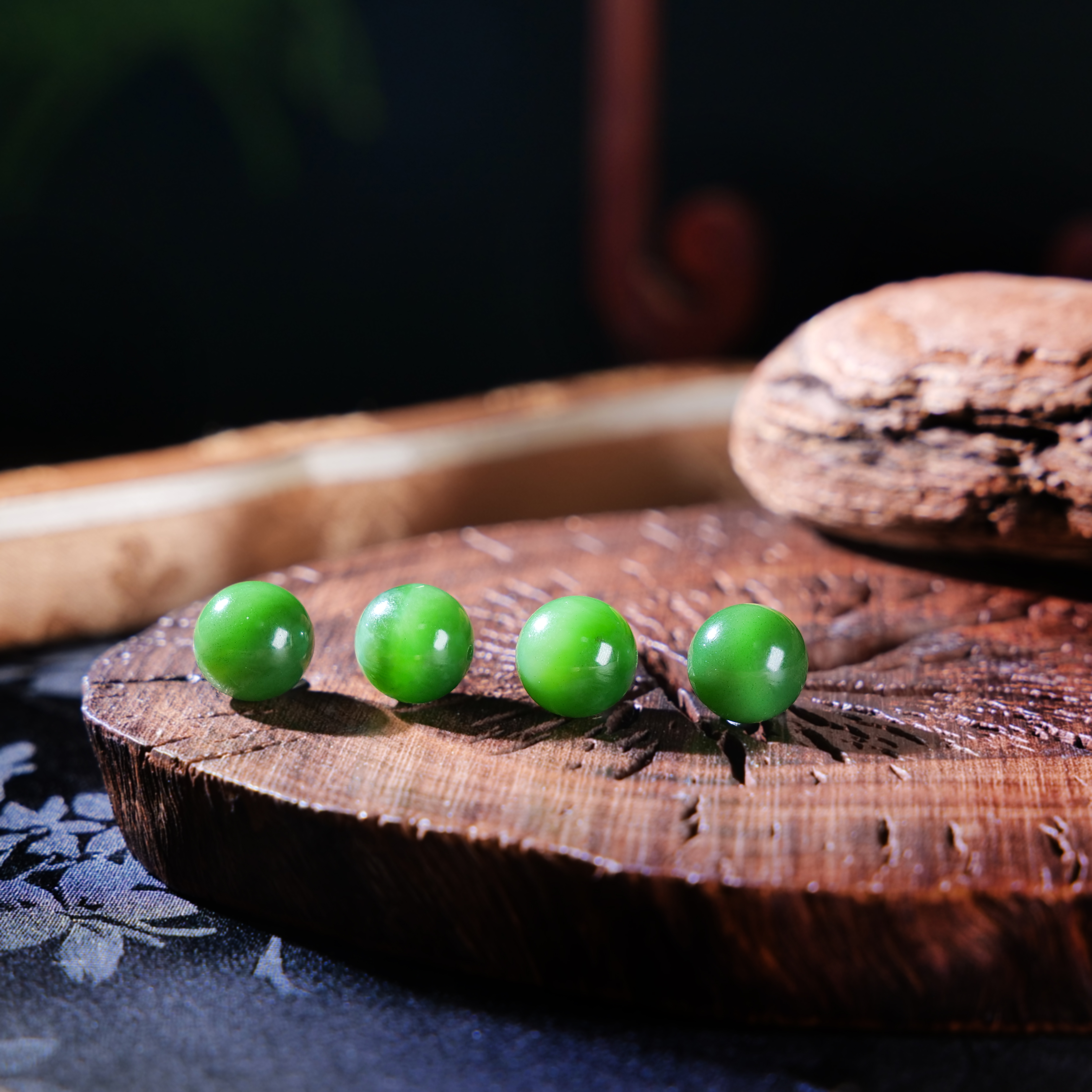 【小雨来了】和田玉12mm碧玉单珠配珠DIY隔珠多样性发散珠一件