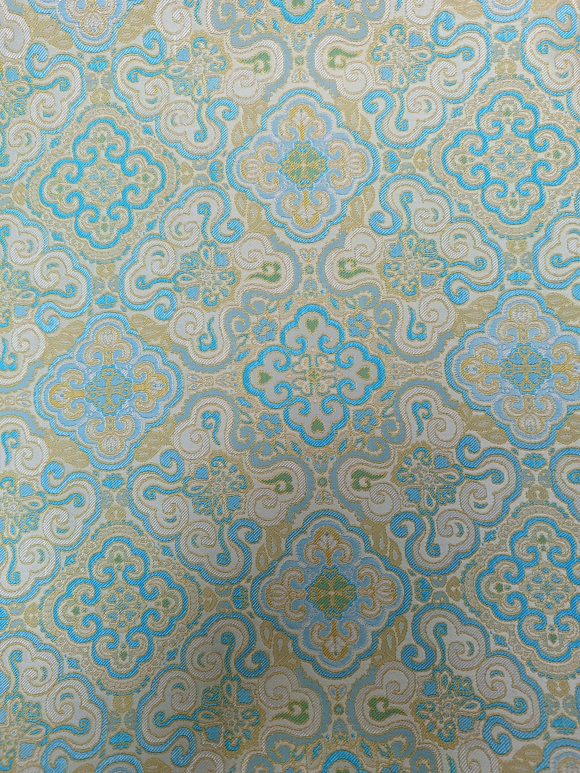 宋锦天工织彩蓝 布头 高清数码印花