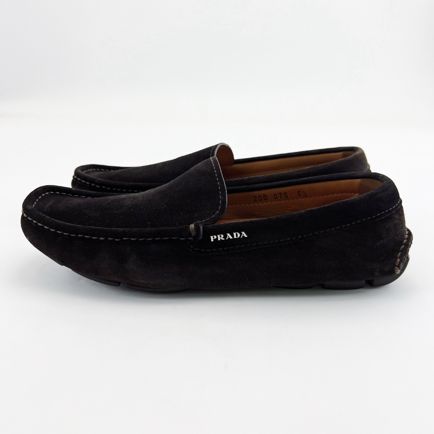 95新 Prada/普拉达 39.5码/棕色翻毛皮一脚蹬豆豆鞋/15976042