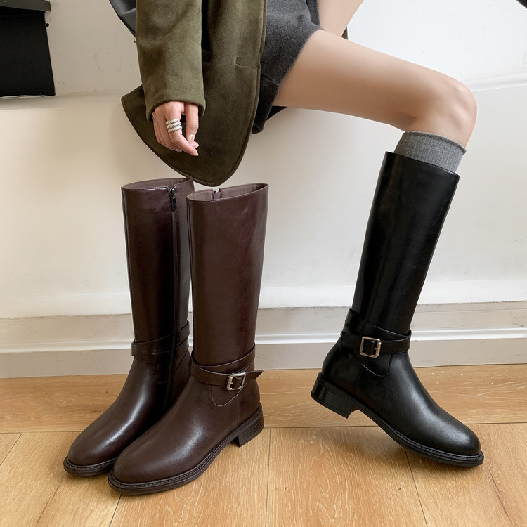 【成都●手工定制】百搭真皮粗跟厚底骑士英伦风过膝长筒靴