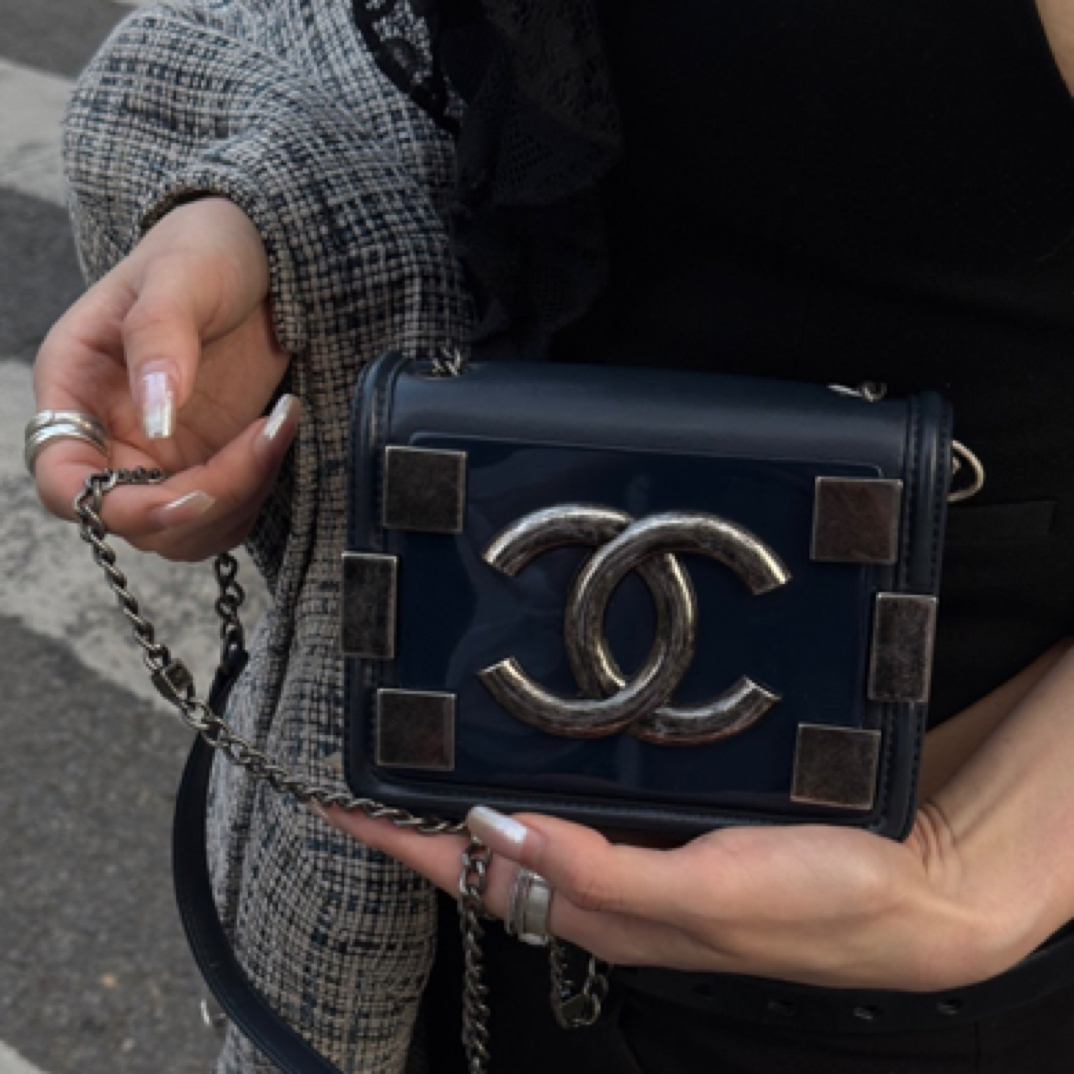 95新 Chanel/香奈儿 香奈儿深蓝色限定款积木盒子斜挎包