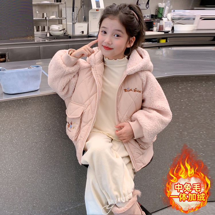 女童秋冬装棉服棉袄外套中大童洋气连帽动漫卡通夹棉儿童保暖上衣