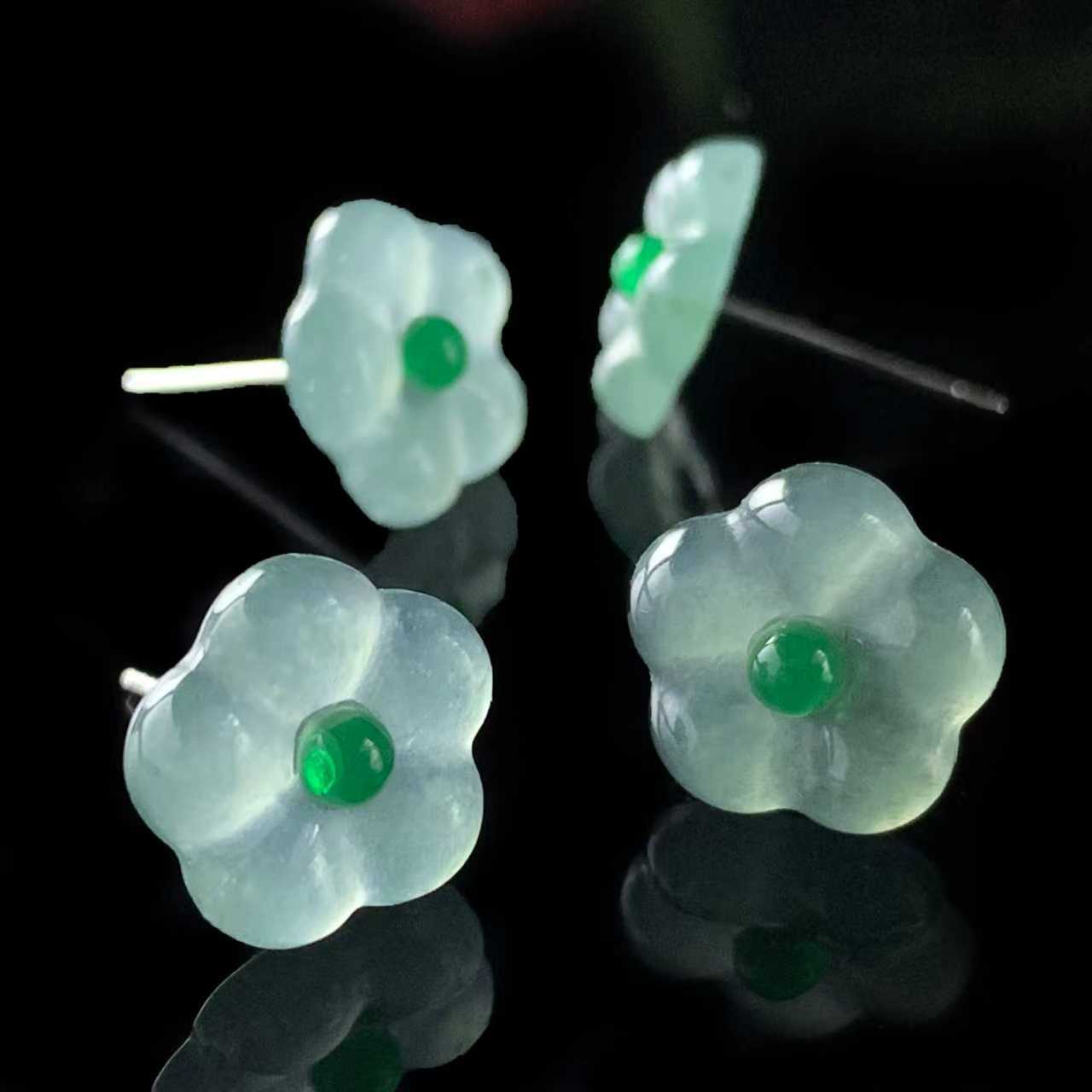  AY5468-S925银针A货翡翠耳钉-多样性发其一对