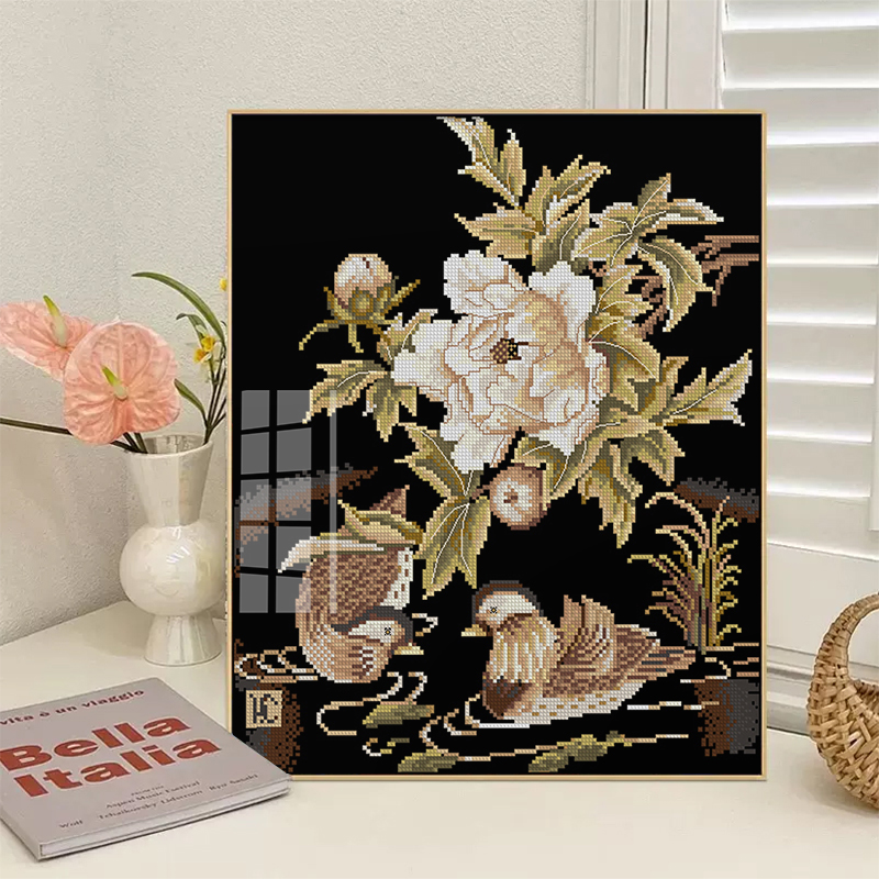 国风牡丹钻石画2025新款客厅艺术鸳鸯花卉装饰点钻贴钻十字绣满钻