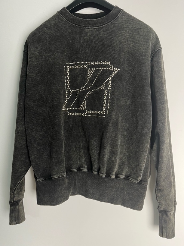 全新未使用  全新/We11done水洗灰胸口大钉珠logo圆领卫衣/02832