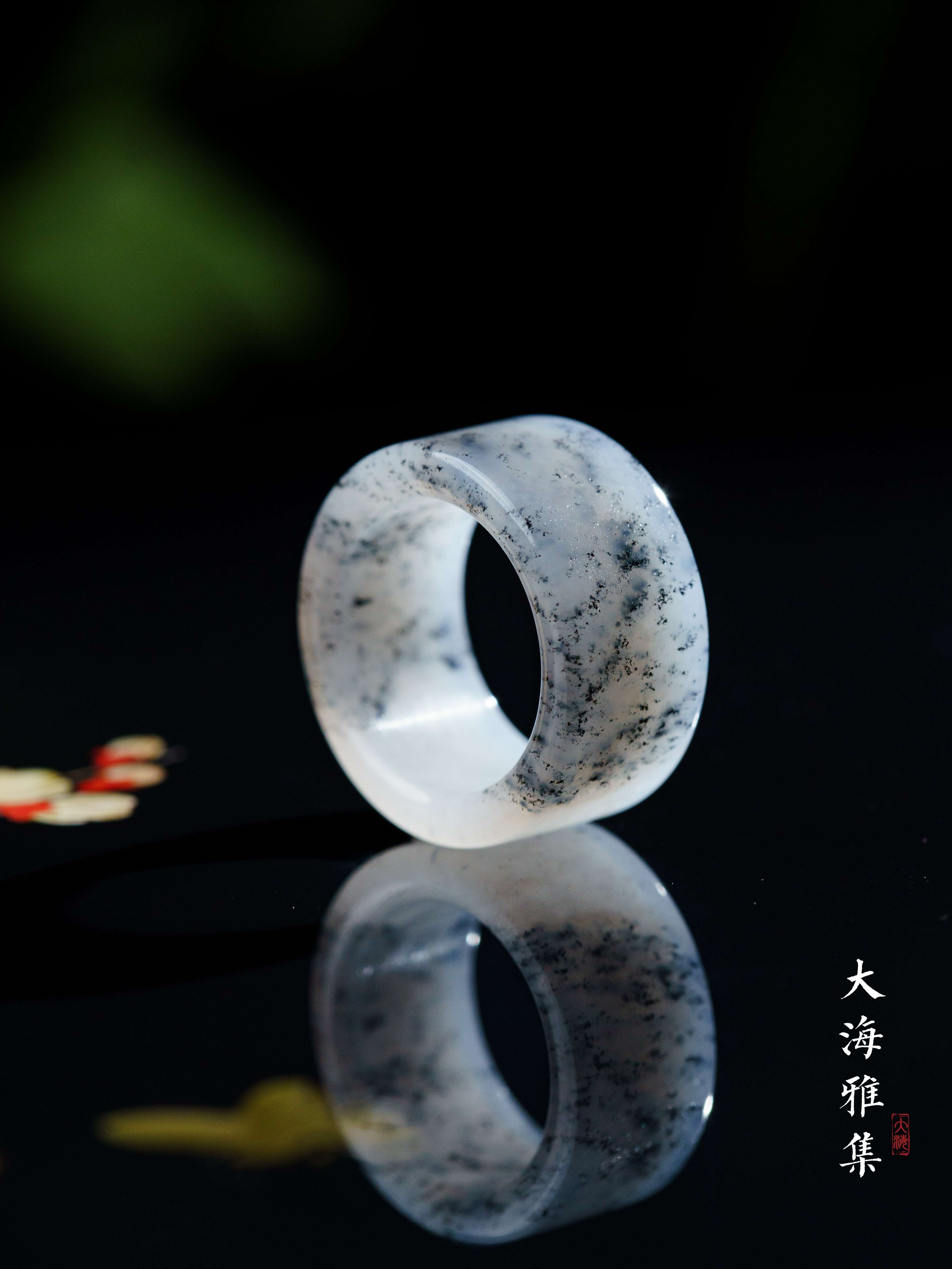 【点墨青花】青花和田玉戒圈扳指（多样性发其一） D3147