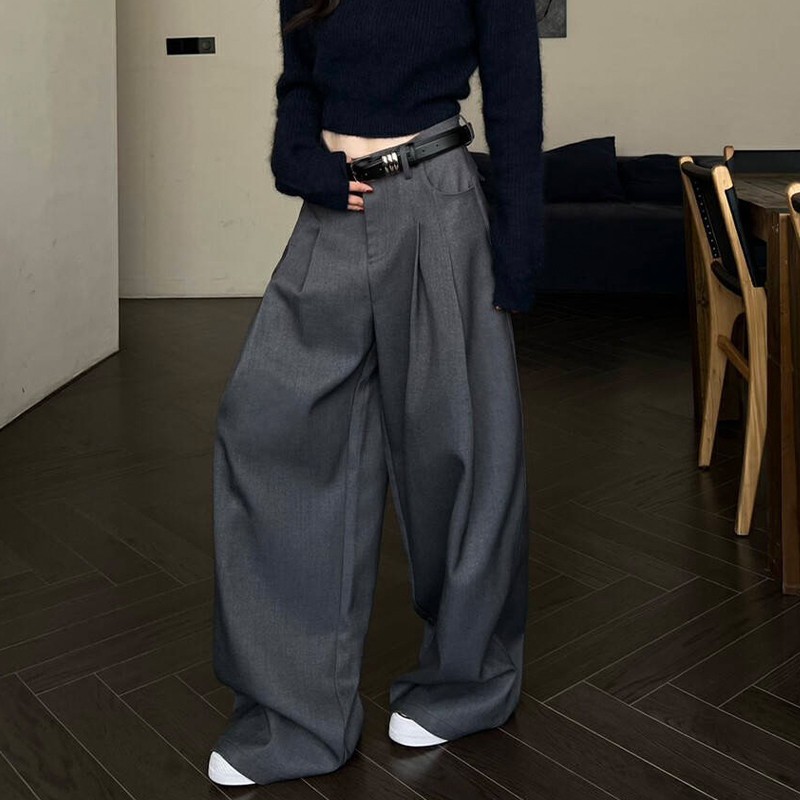 阔腿裤女2025新款春秋高腰直筒裤宽松休闲裤子加长款高个子弯刀裤
