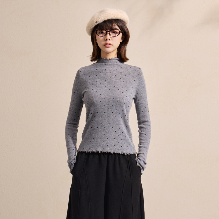 西町村屋韩系波点打底衫女装2025冬季新款简约百搭小衫XHAD10957