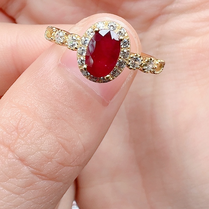 戒指红宝石银S925镶嵌