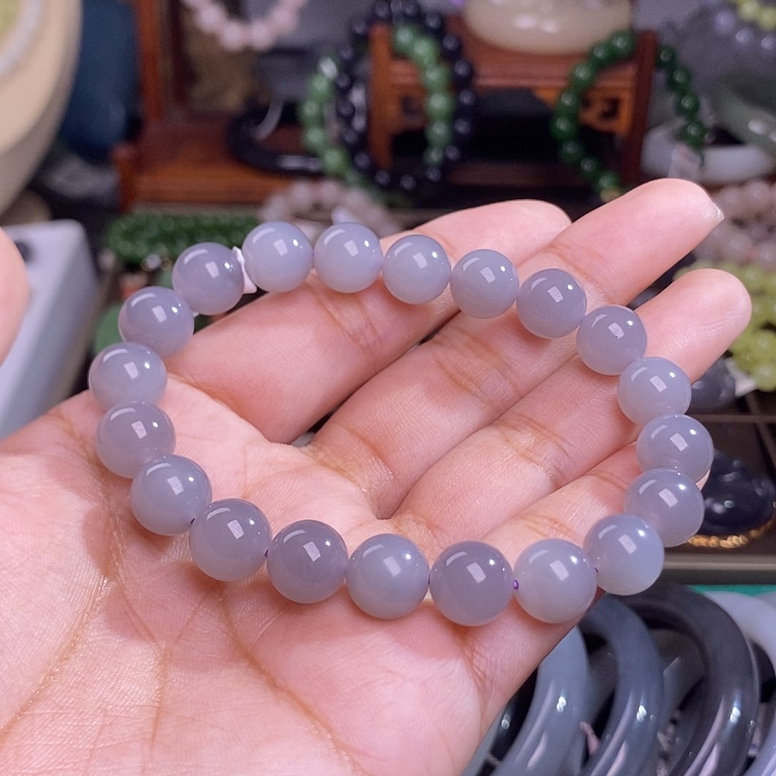 和田玉烟紫老料冰底约10mm手串未镶嵌