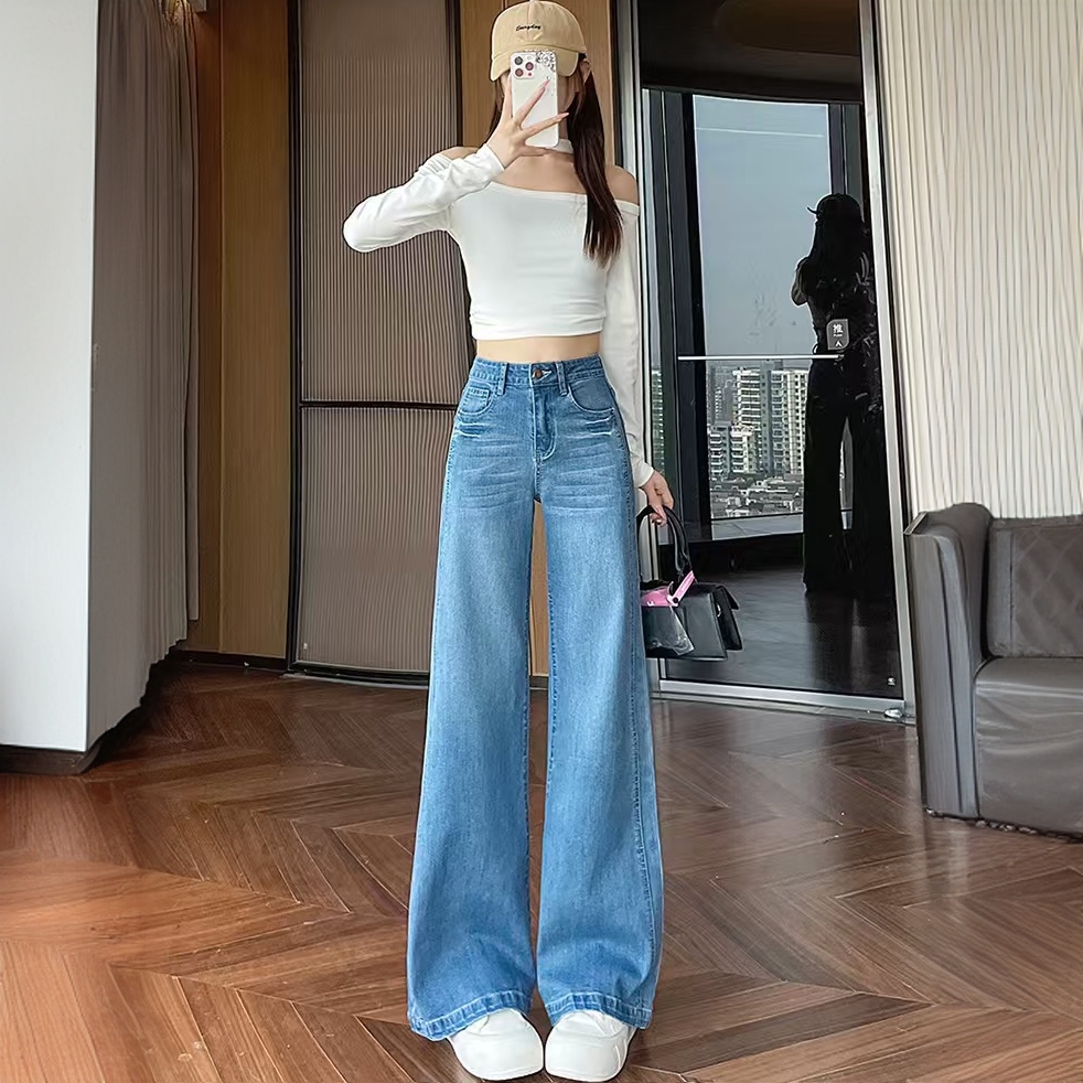 【2888-1】复古显瘦百搭设计感微喇牛仔裤女春秋时尚宽松垂感拖地裤