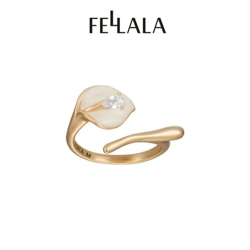  Fellala/翡拉拉「马蹄莲」系列花朵戒指设计感开口戒