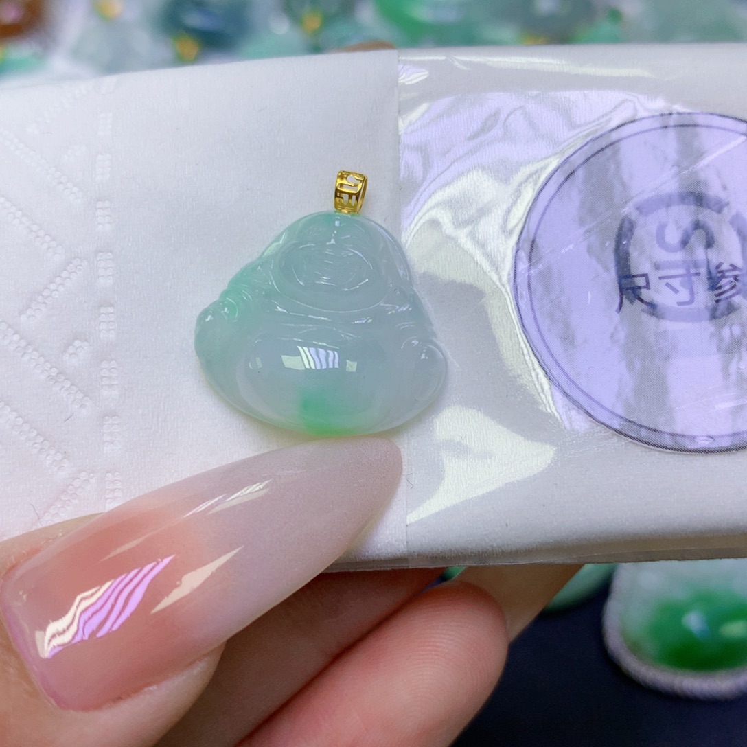 翡翠18K金镶嵌颈饰天然缅甸翡翠a货百元以上9元证书费自理