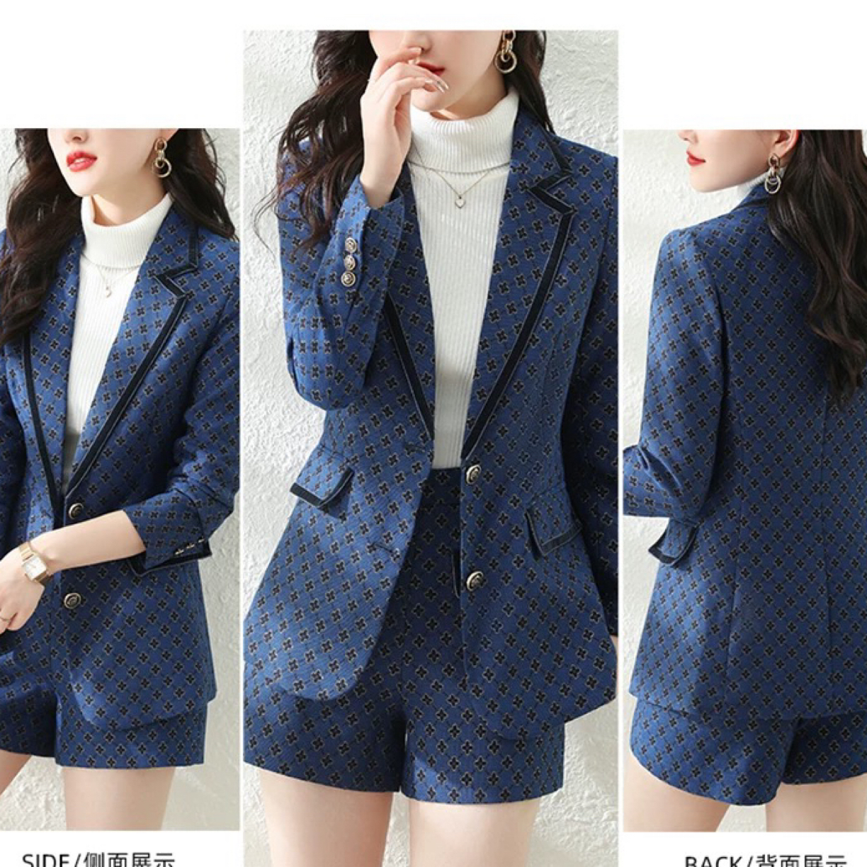 a区b131印花西装套装女春秋职业通勤气质显瘦短裤