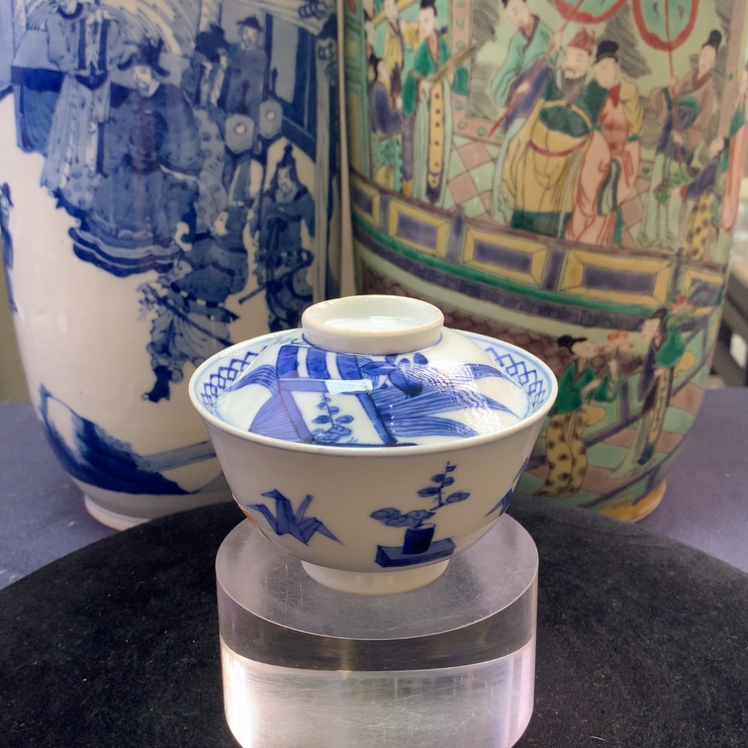 盖碗陶1842瓷器—青花博古花卉纹盖碗