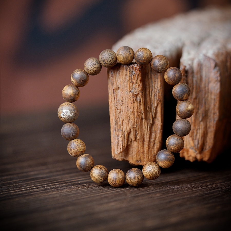 沉香奇楠沉香1.0九分沉圆珠单圈手串-1.2大象款