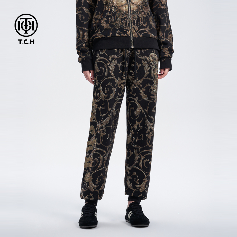 TCH轻奢烫钻工艺图腾虎头休闲时尚裤子男女同款T72C206090私服tch
