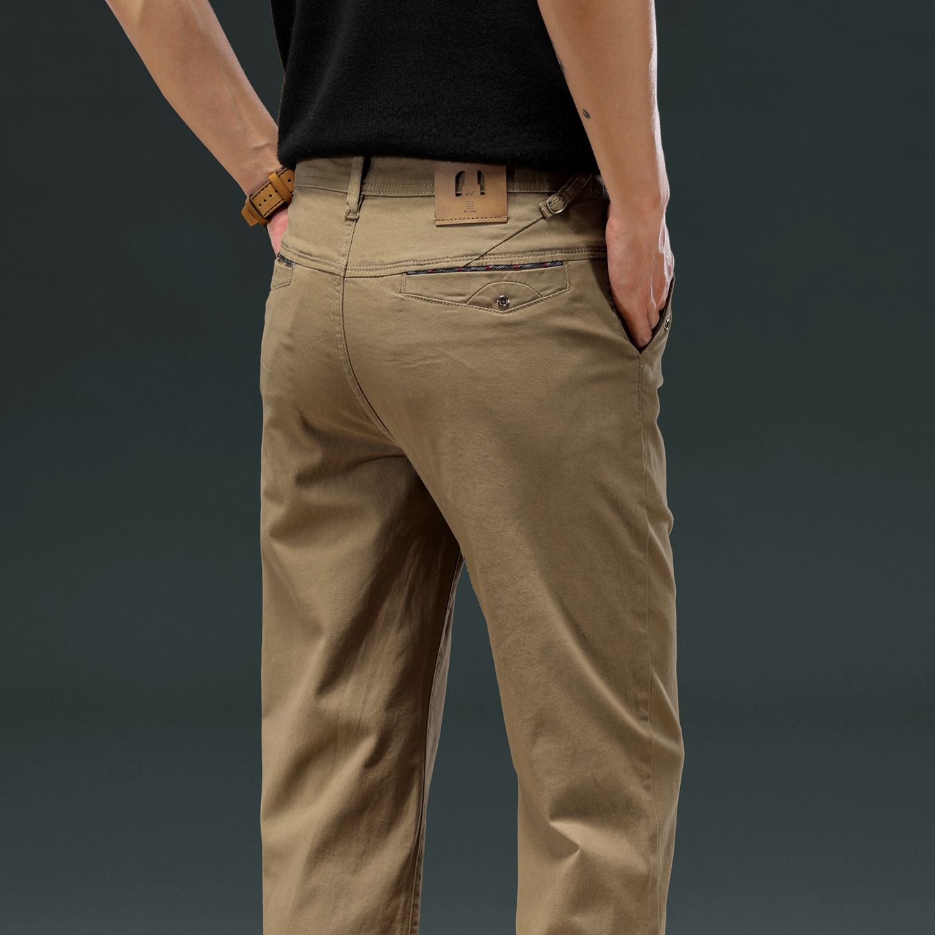 秋冬新款纯棉厚面料商务休闲裤简约百搭时尚直筒裤轻奢高档男装