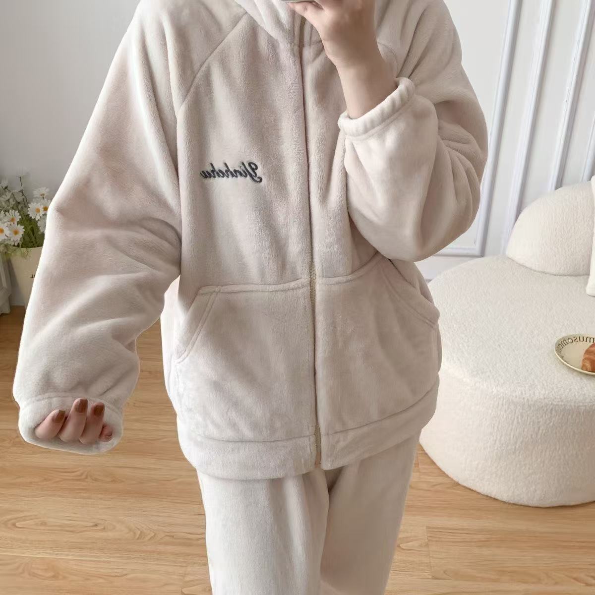 [男女同款]时尚情侣爆款加厚加绒保暖可外穿冬季外洋气家居服睡衣