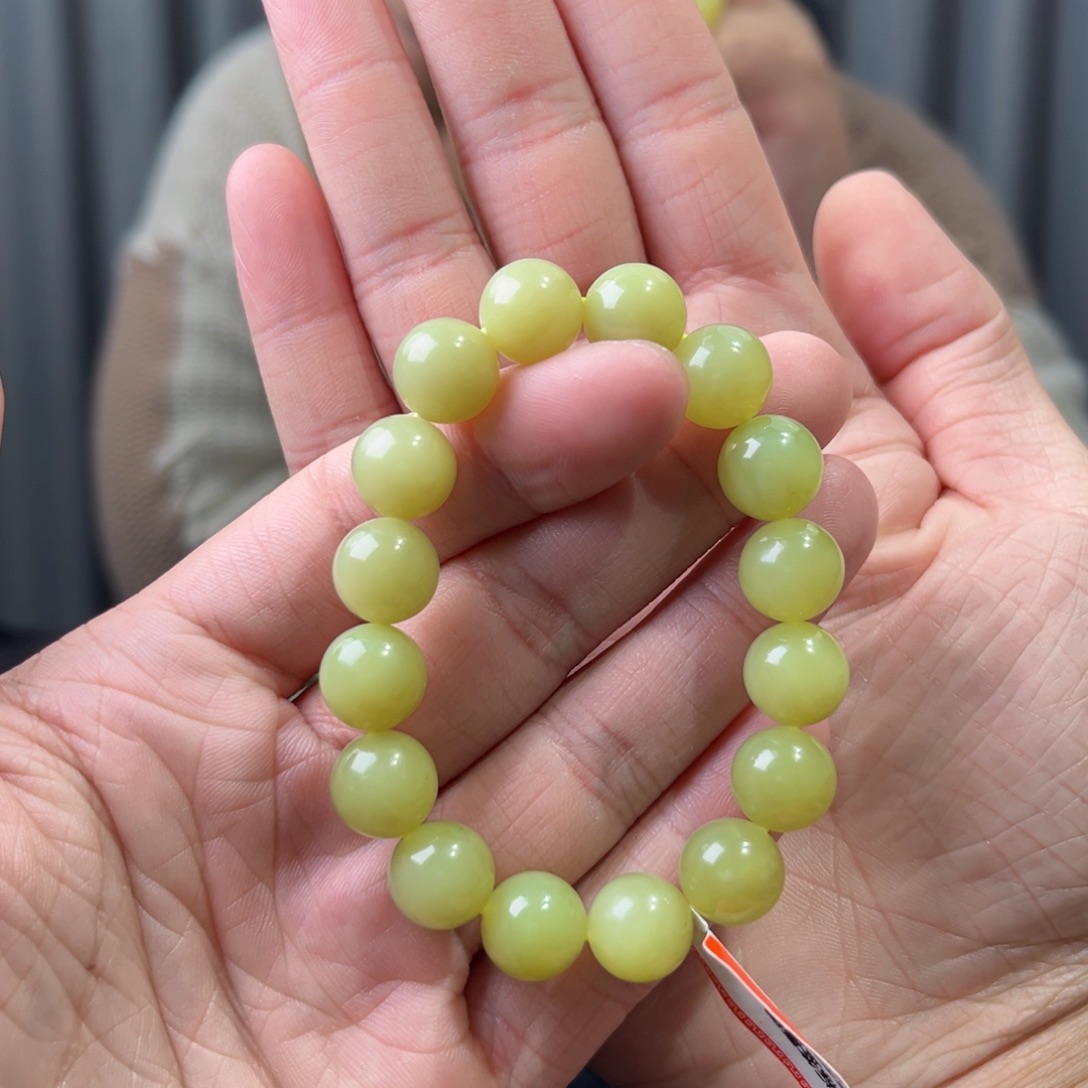 和田玉未镶嵌手串天然和田玉新疆黄口料圆珠卡12