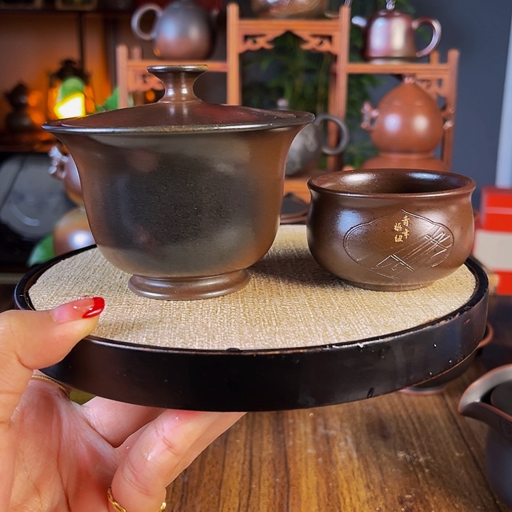 精品柴烧窑变色盖碗精品