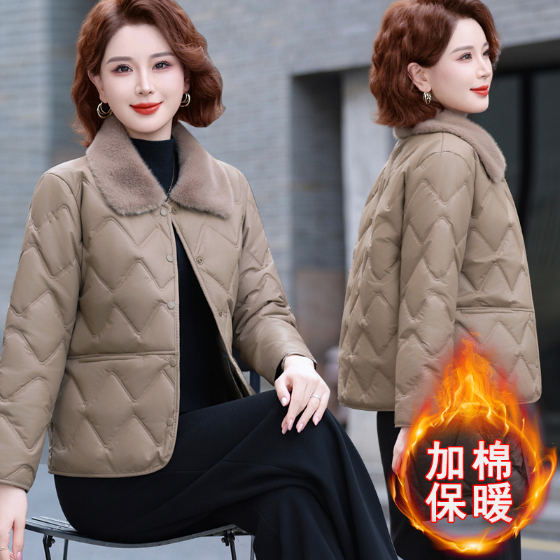 新款2025中老年女妈妈冬装棉袄小香风薄棉衣外套装秋冬季服