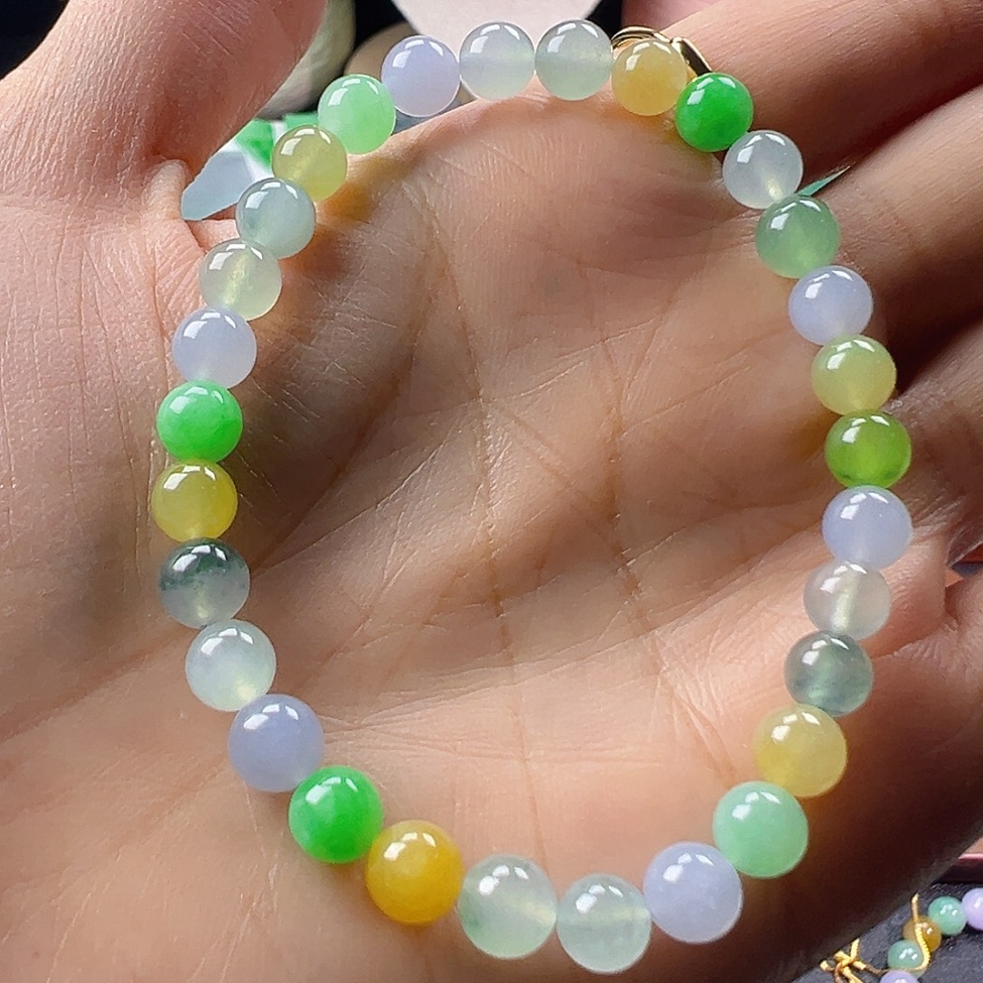 翡翠未镶嵌手链翡翠多宝有种有色手串卡6+