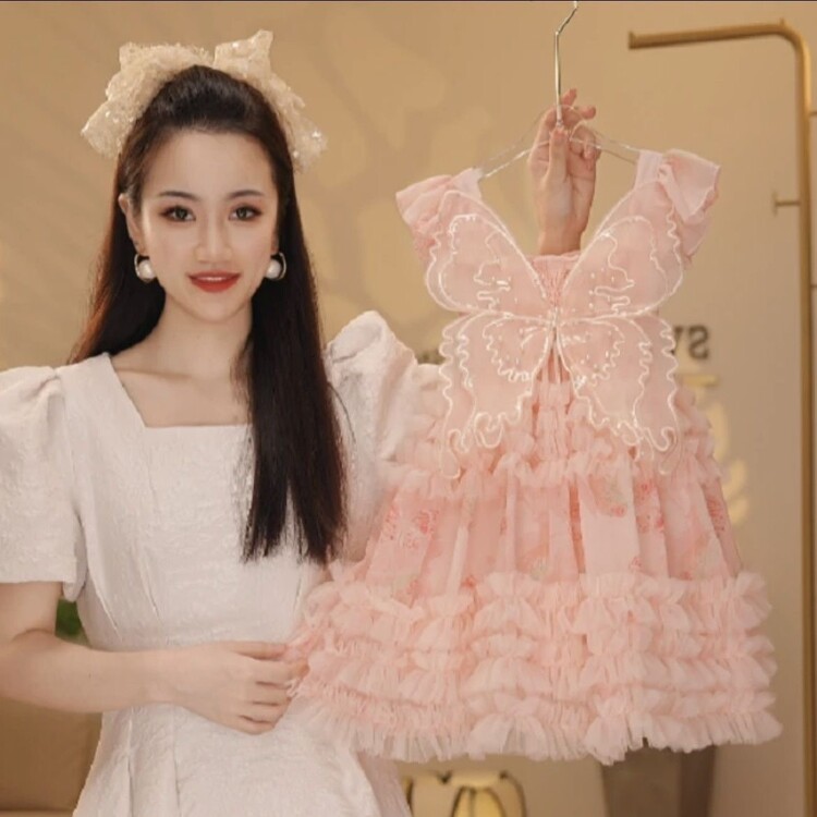 夏季新款童宝宝公主裙洋气生日礼服儿童连衣裙蝴蝶网纱裙