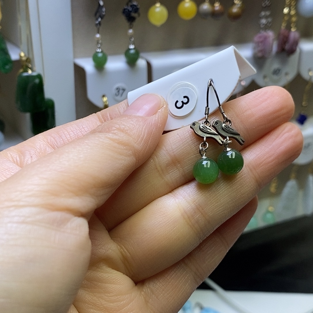 和田玉银S925镶嵌耳饰